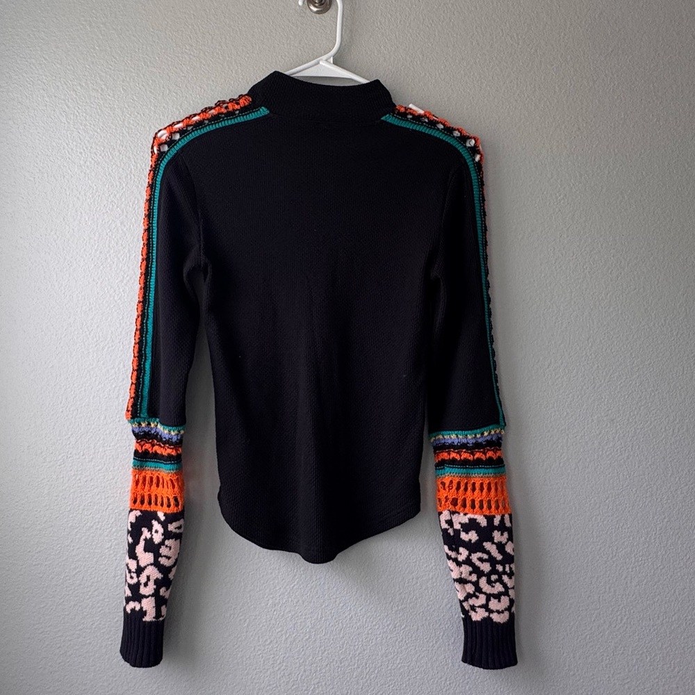 Free People Switch It Up Thermal Long Sleeve Top SZ XS Crochet Boho Colorful - Picture 3 of 6